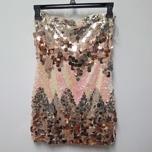 Amazing Lace Sequin Dress - Gold and Pink